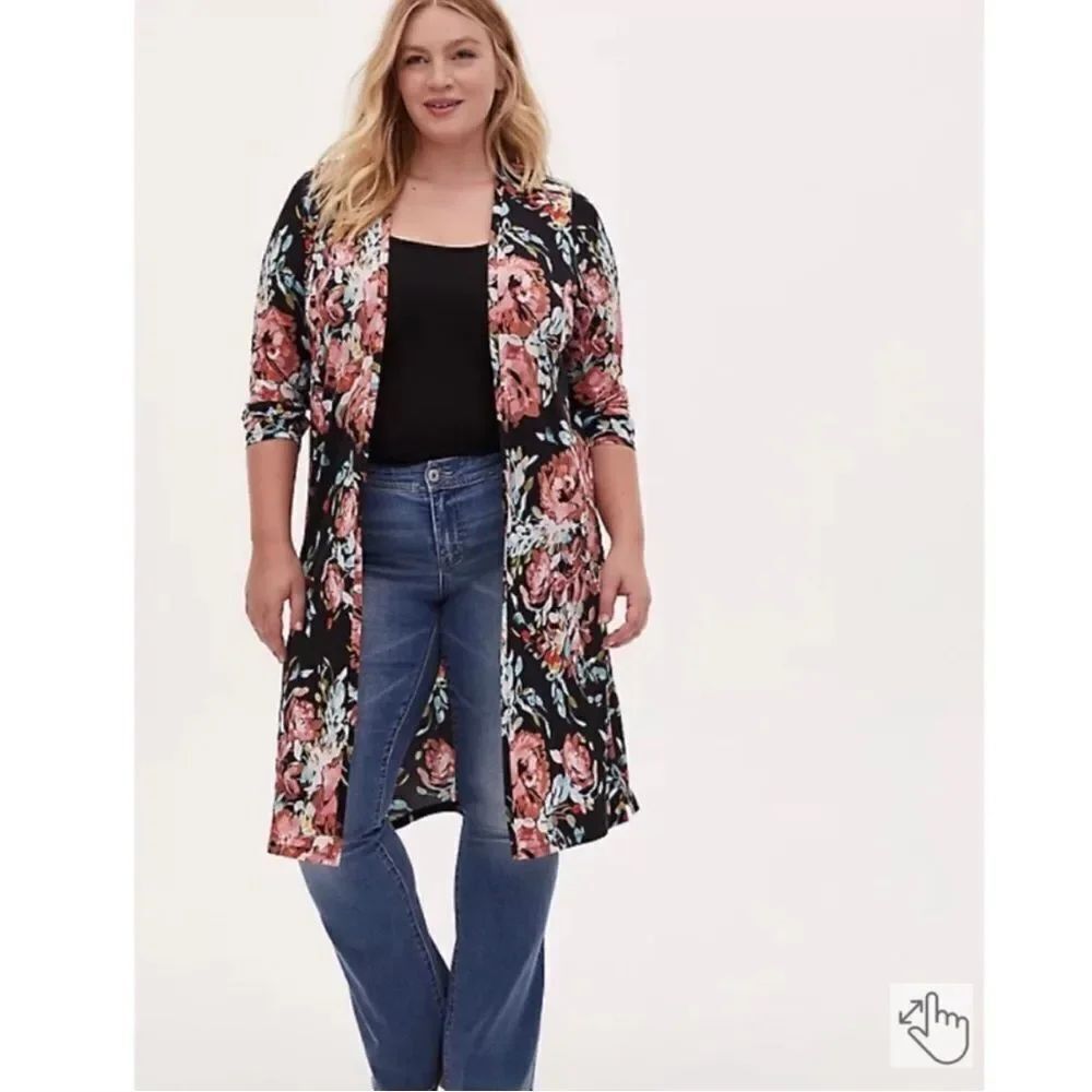 Torrid Cardigan Open Front Longline Floral Lightweight Sweater Women’s 1XL XL